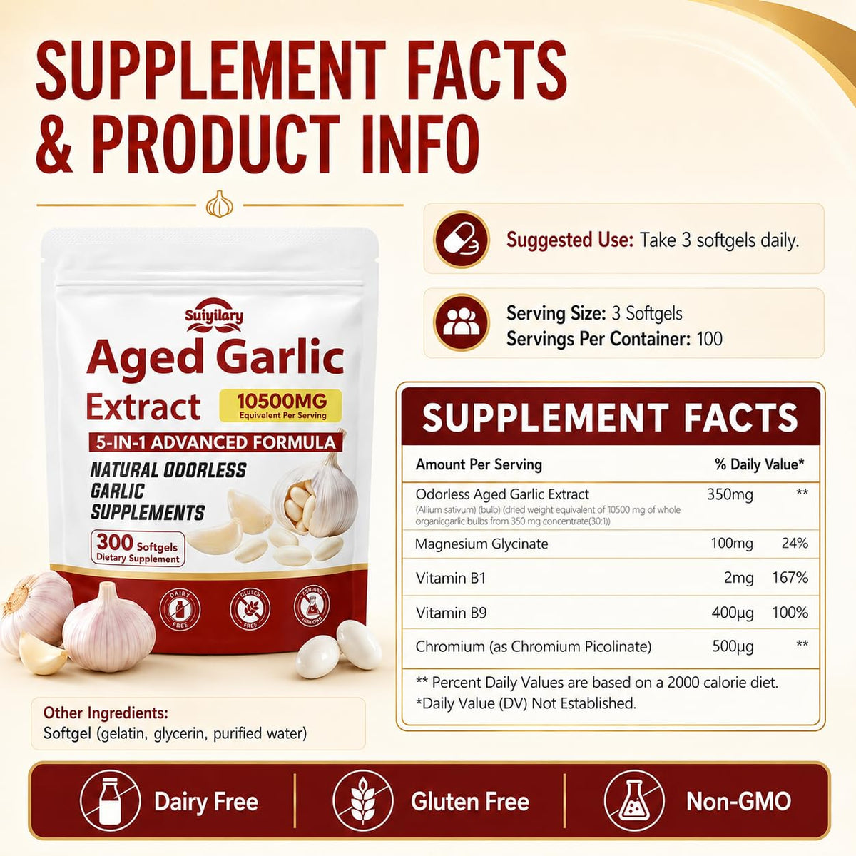 Aged Garlic Extract Supplements, 300 Softgels W382