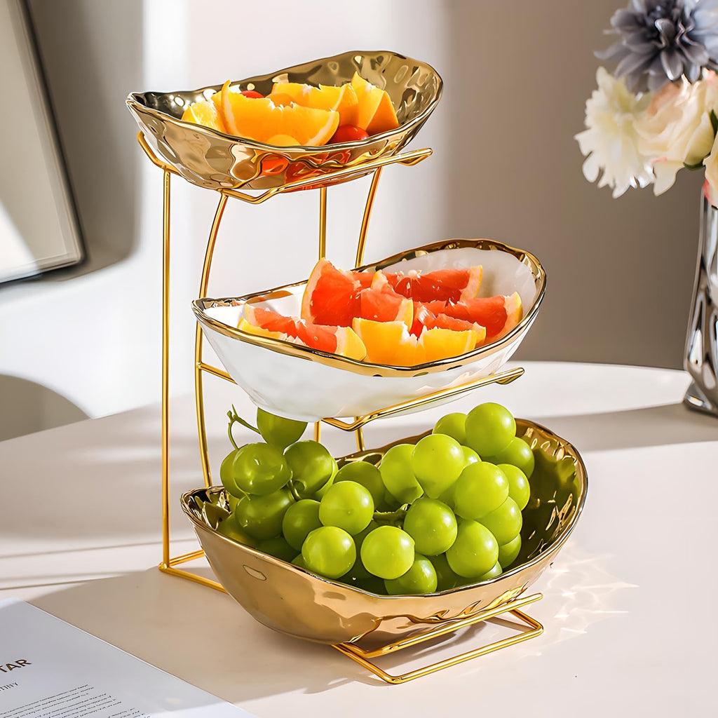 3 Tier White Gold Ceramic Fruit Bowl K237727