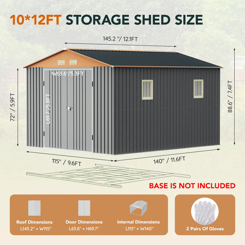 10x12x7.4FT Outdoor Storage Shed with Lockable Doors M6564