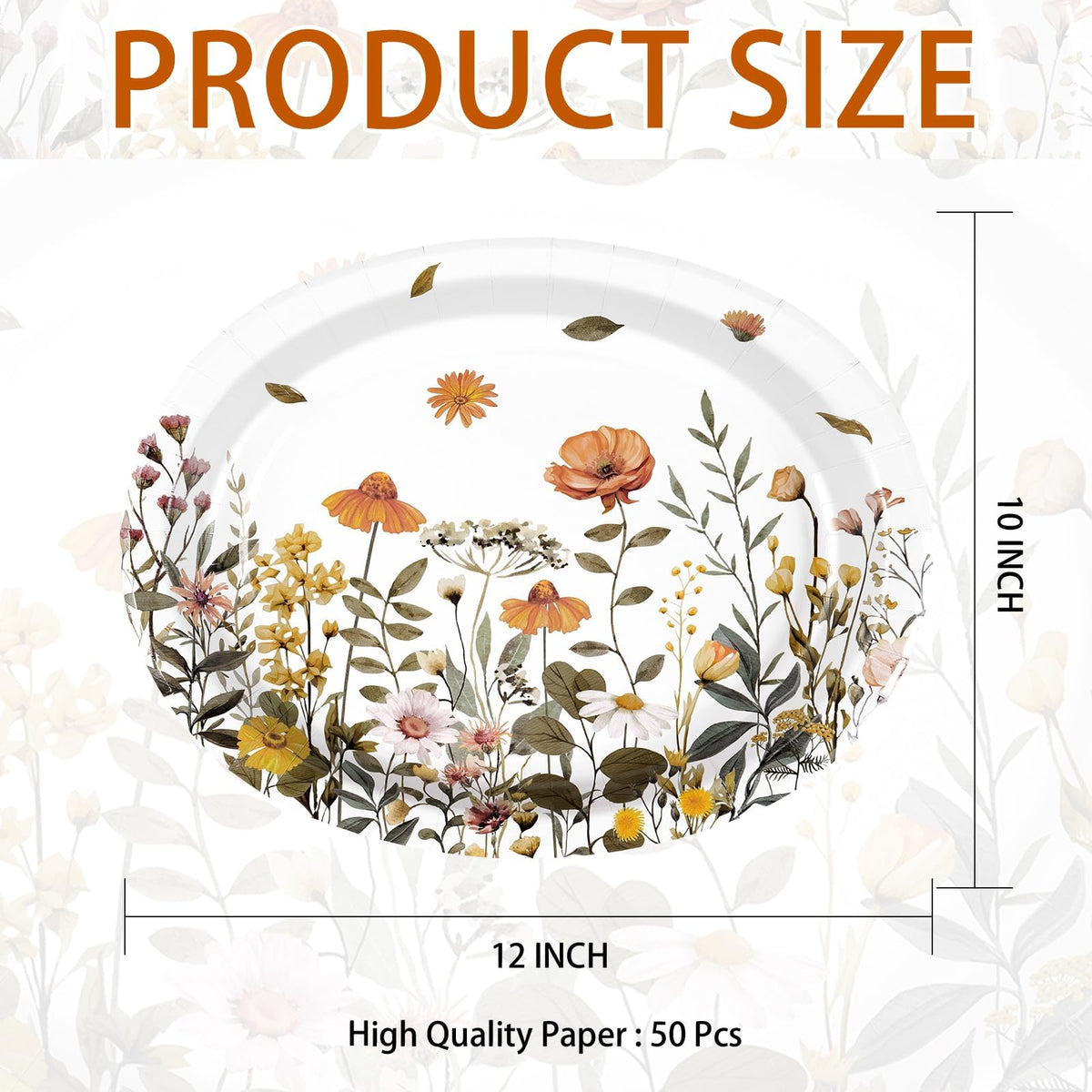 50Pcs Fall Oval Paper Plates 10" x 12" Heavy Duty Disposable Platters E3303
