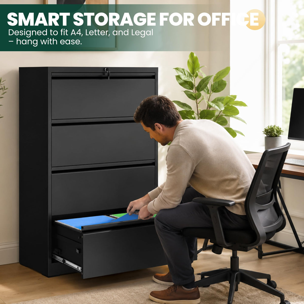 4 Drawer Black Metal File Cabinet Q168775