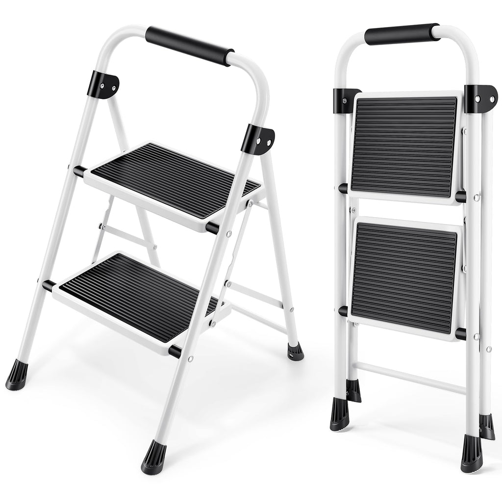 2 Step Folding Step Stool with Handrails White Z6920