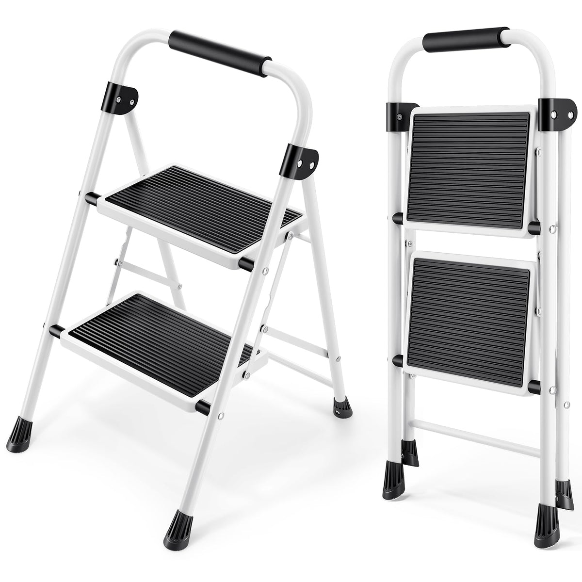 2 Step Folding Step Stool with Handrails White Z6920