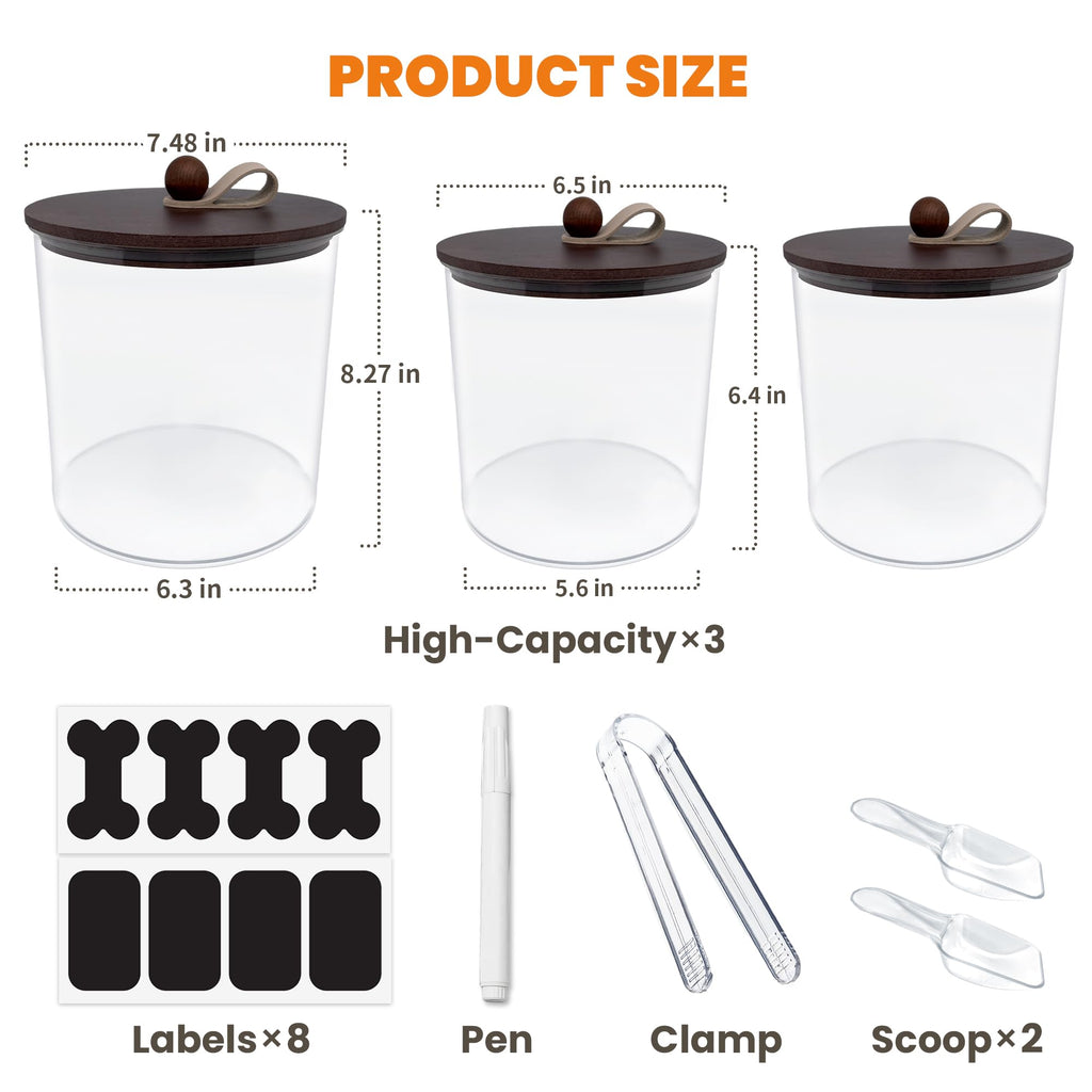3 Pack Airtight Dog Treat Containers with Bamboo Lids V284385