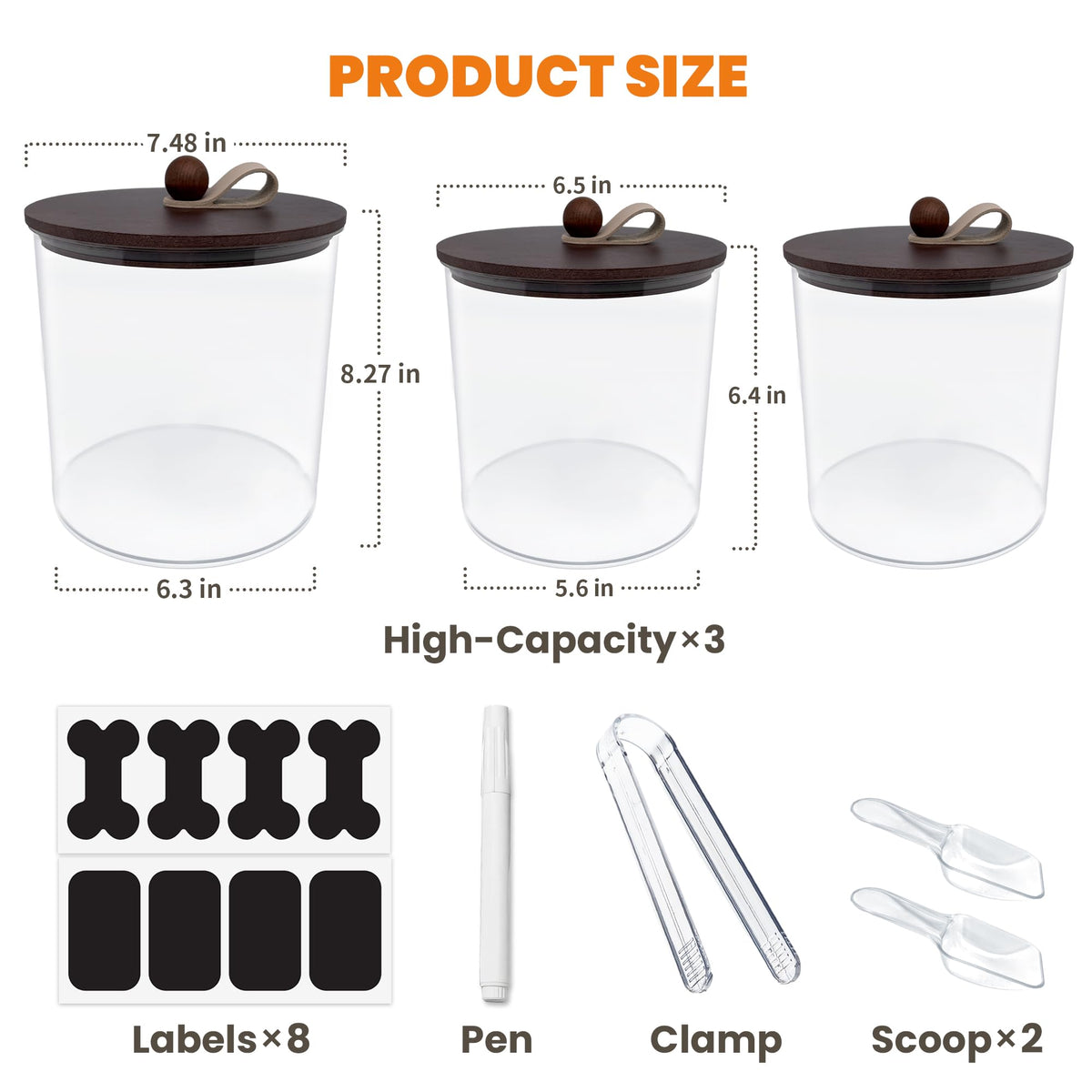 3 Pack Airtight Dog Treat Containers with Bamboo Lids V284385