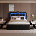 Full Size Bed Frame with LED Lights and Storage Drawers, Black T974