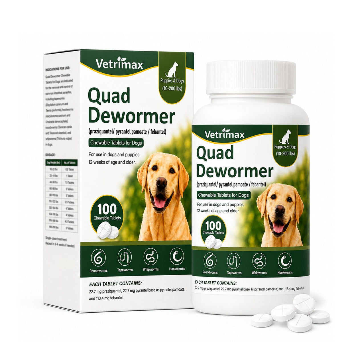 Dewormer for Dogs, 4-Way Wormer, 100 Count P70759