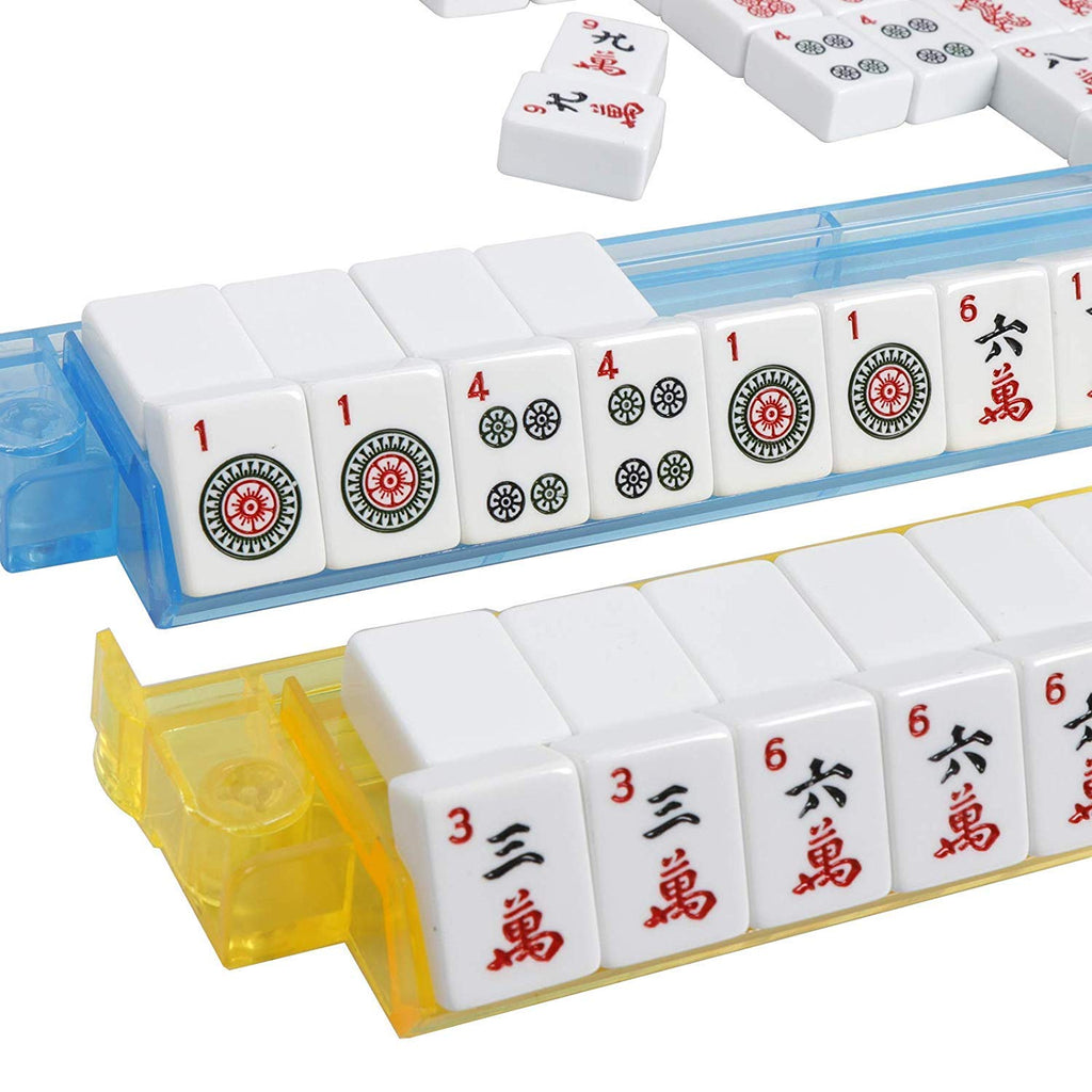 Black Soft Bag 166 White Engraved Tiles Mahjong Set X9022