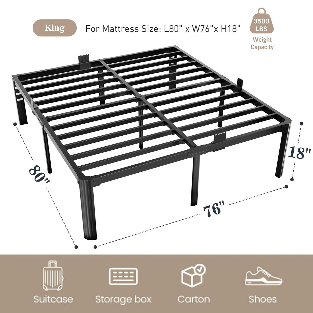 King Size 18 Inch Heavy Duty Platform Bed Frame H446358