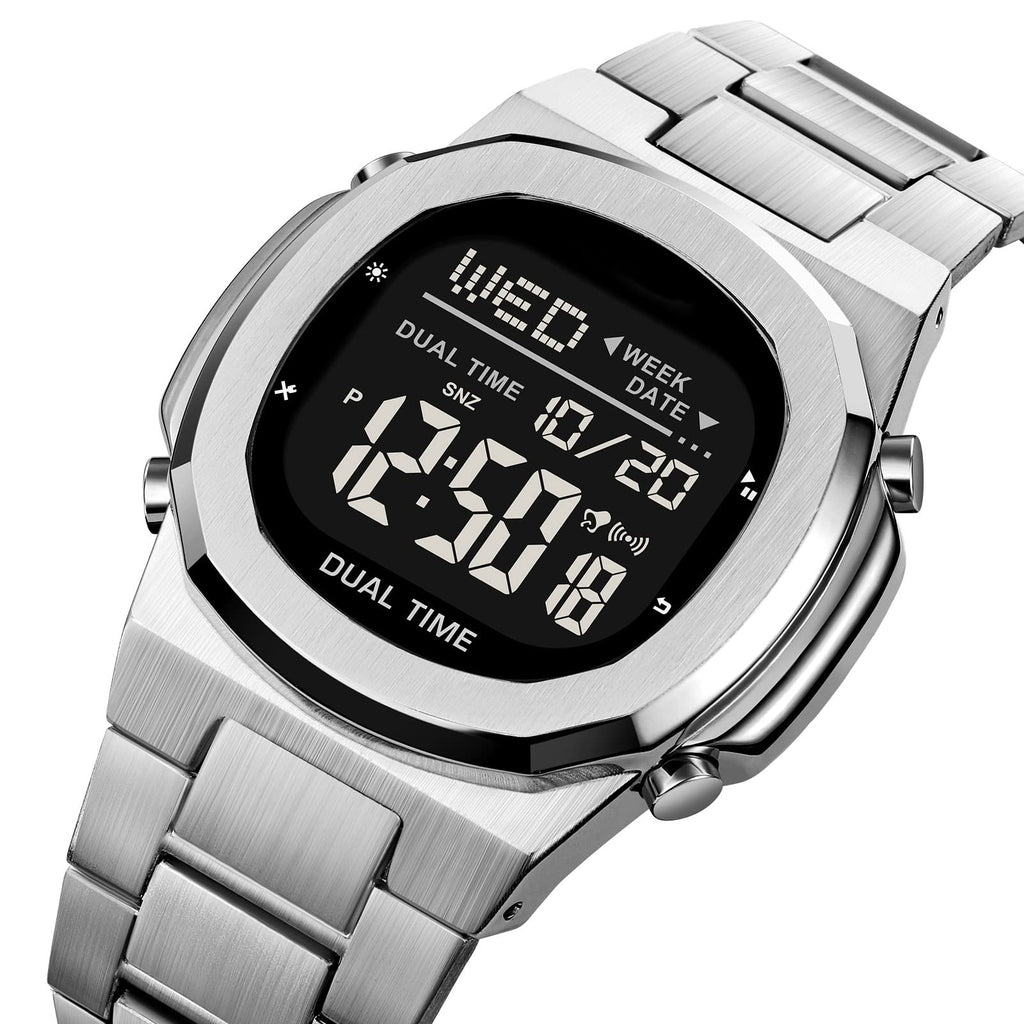 Men's Multifunctional Electronic Outdoor Sports Watch EL Light Large Digital Display Stainless Steel X879185