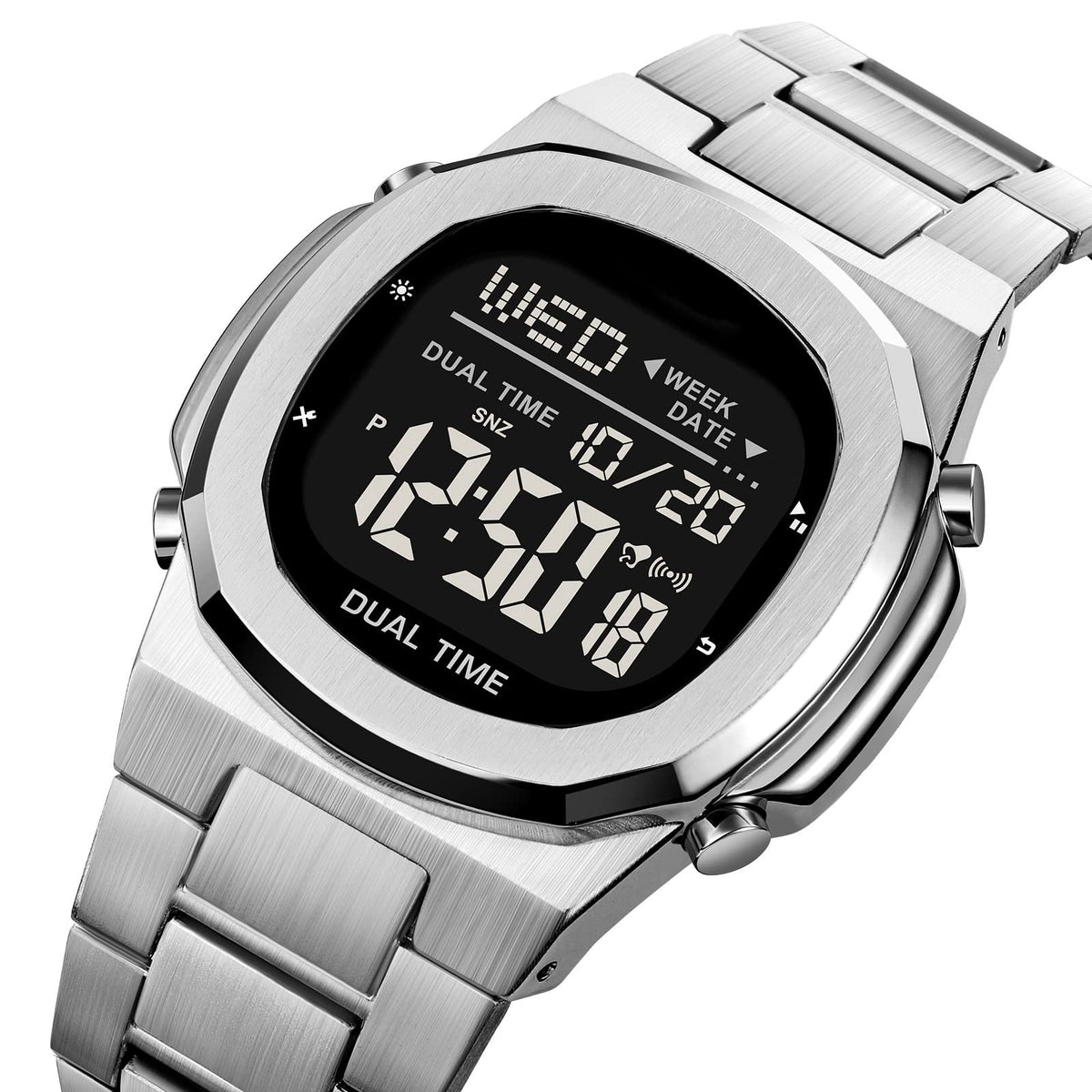 Men's Multifunctional Electronic Outdoor Sports Watch EL Light Large Digital Display Stainless Steel X879185