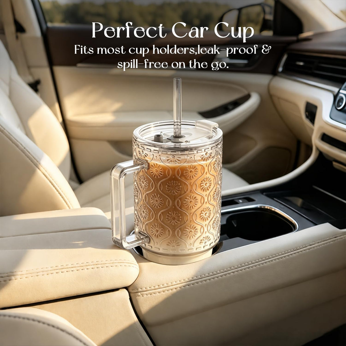 24 Oz Ribbed Glass Tumblers with Lids and Straws Q344