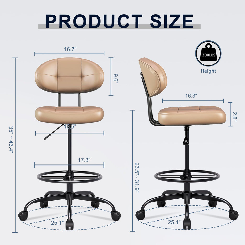 Brown Faux Leather Drafting Chair with Footrest Ring A66302