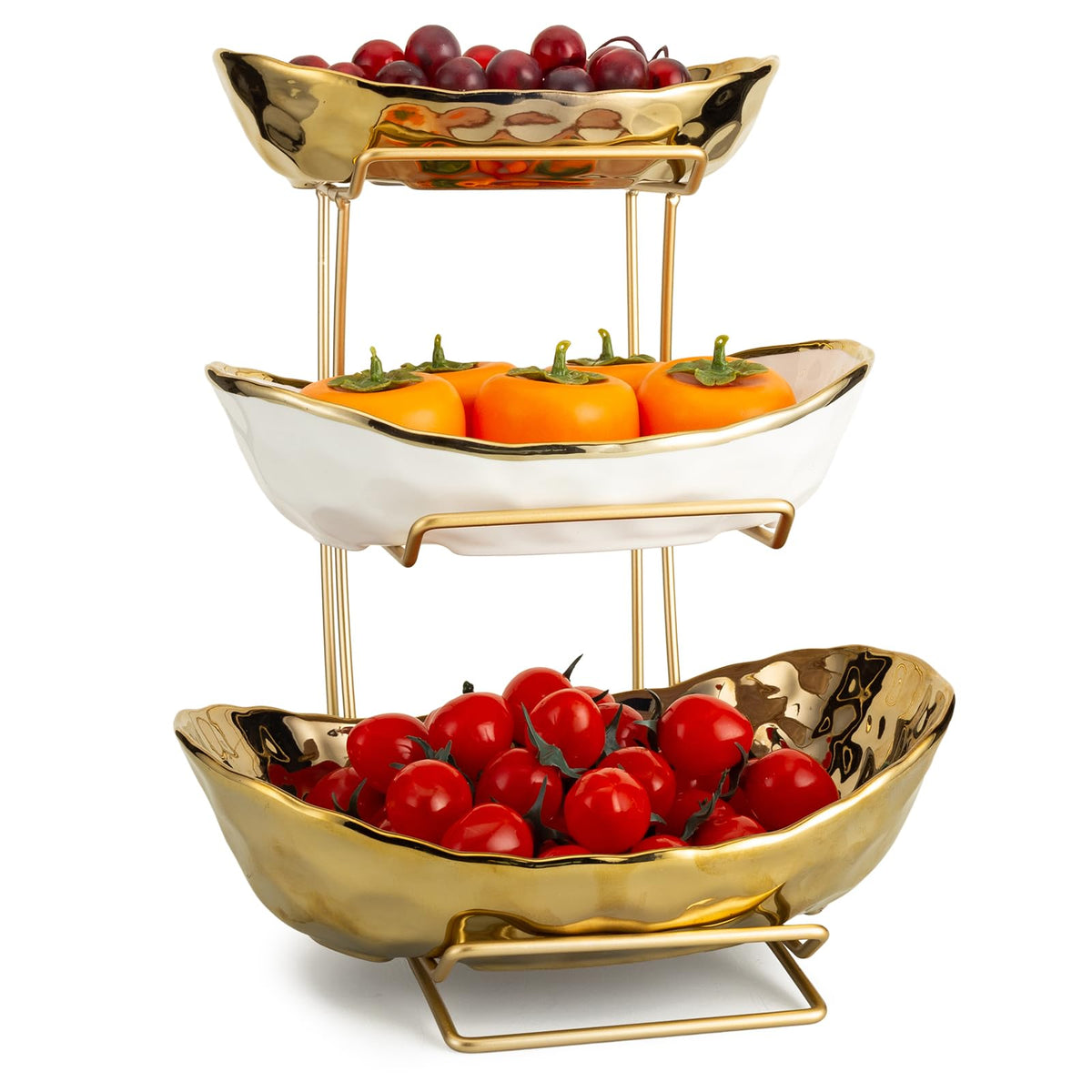 3 Tier White Gold Ceramic Fruit Bowl K237727