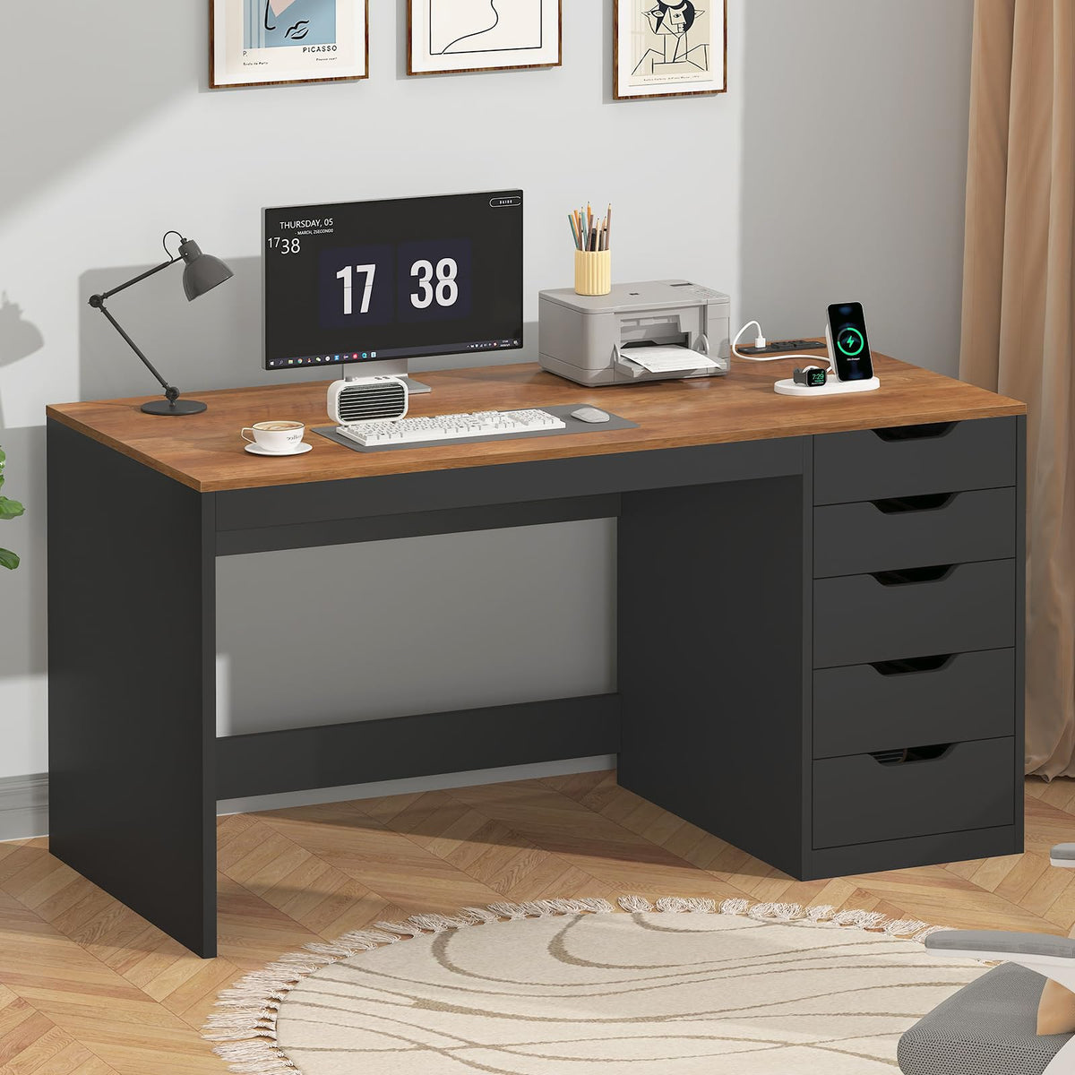 47 Inch Computer Desk with 5 Drawers X87630