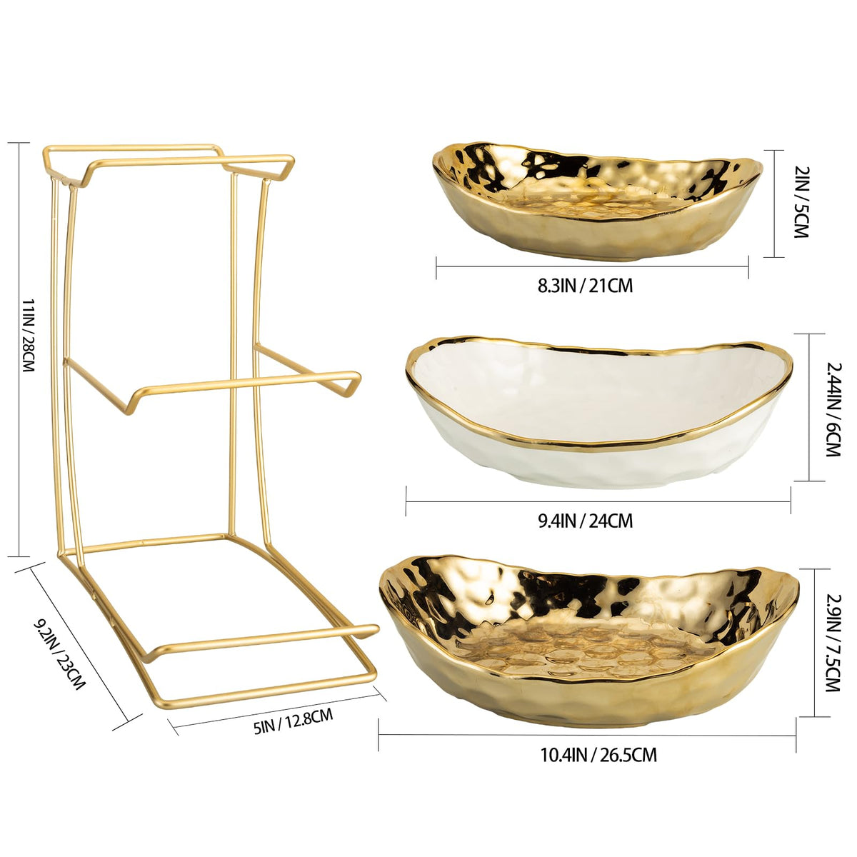 3 Tier White Gold Ceramic Fruit Bowl K237727
