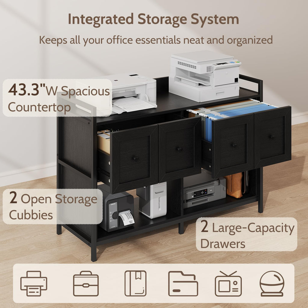 Black 2 Drawer Wood File Cabinet with Power Outlet O83916