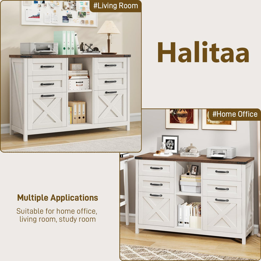 White and Brown 6 Drawer File Cabinet I2755