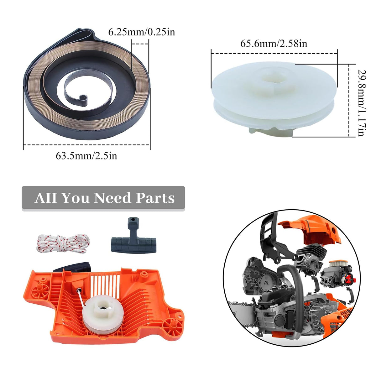 Recoil Assembly Kit with Pulley, Spring, Handle, and Rope N342