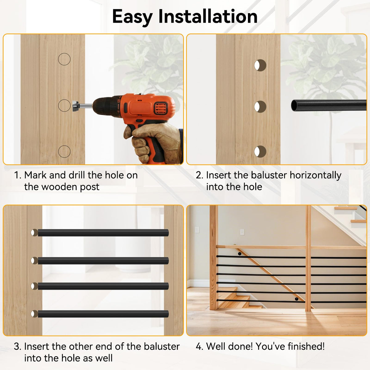 5 Pack 6 FT Aluminum Stair Balusters Matte Black M298979