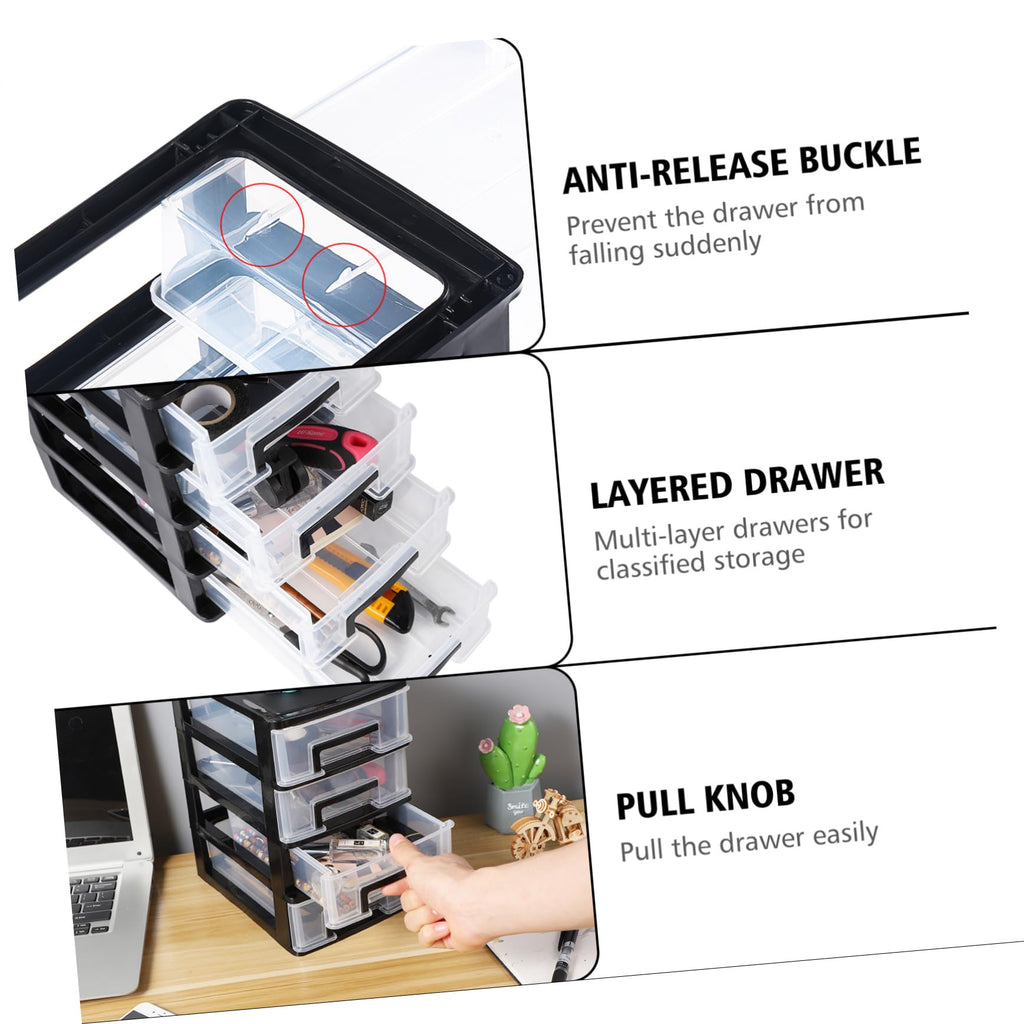 Black Transparent 4-Layer Plastic Drawer Storage Cabinet P505