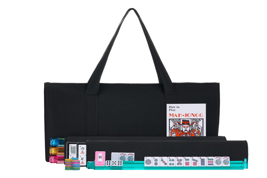 Black Soft Bag 166 White Engraved Tiles Mahjong Set X9022