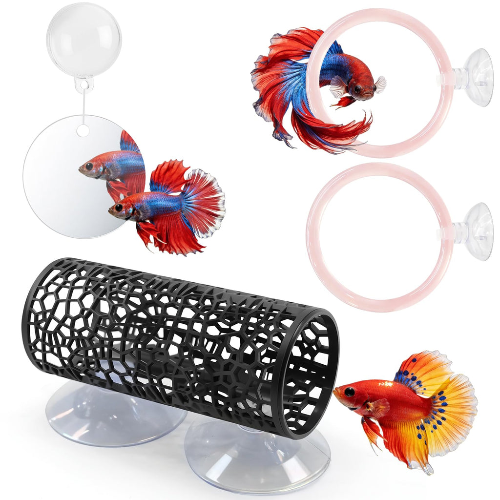Betta Fish Tunnel Hammock Mirror Floating Ball 2 Training Ring Toys T21511