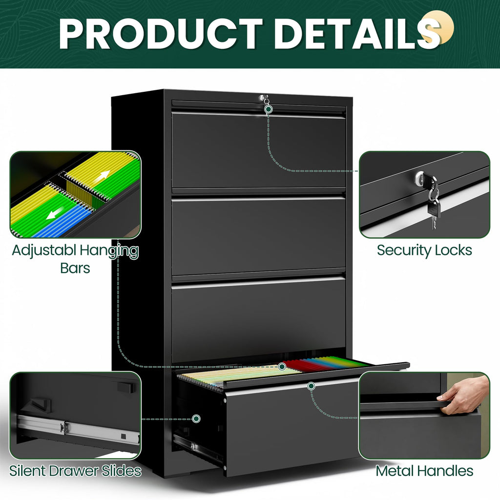 4 Drawer Black Metal File Cabinet Q168775