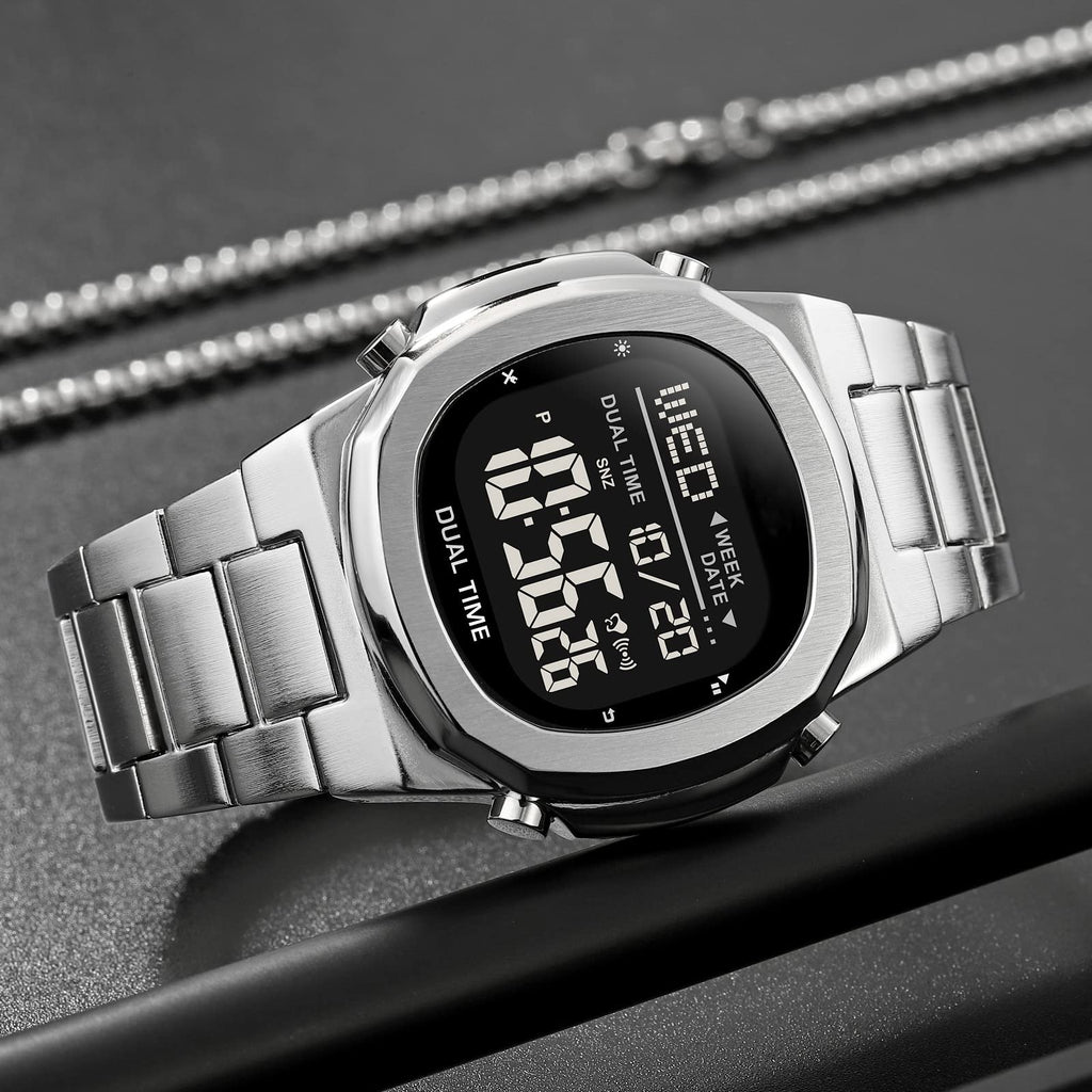 Men's Multifunctional Electronic Outdoor Sports Watch EL Light Large Digital Display Stainless Steel X879185