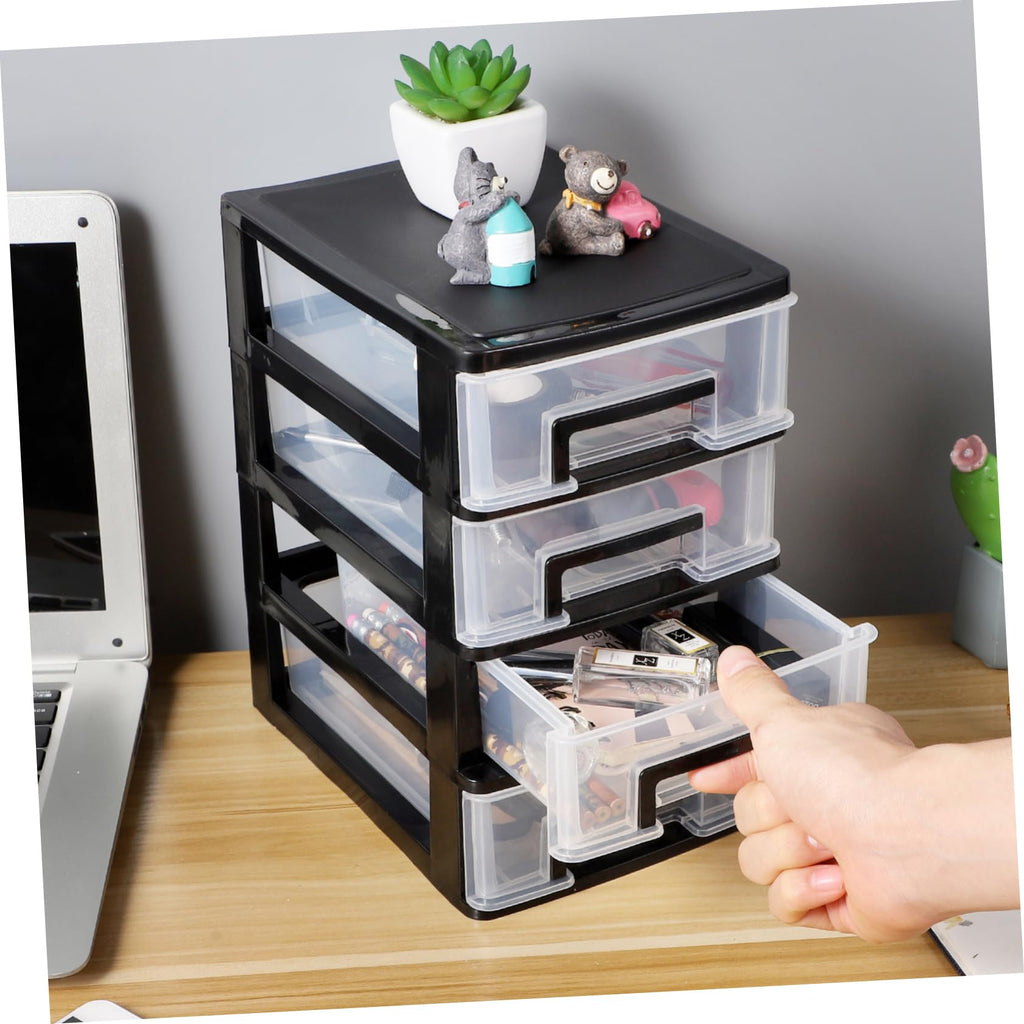 Black Transparent 4-Layer Plastic Drawer Storage Cabinet P505