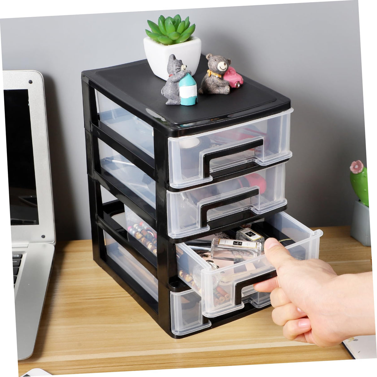 Black Transparent 4-Layer Plastic Drawer Storage Cabinet P505