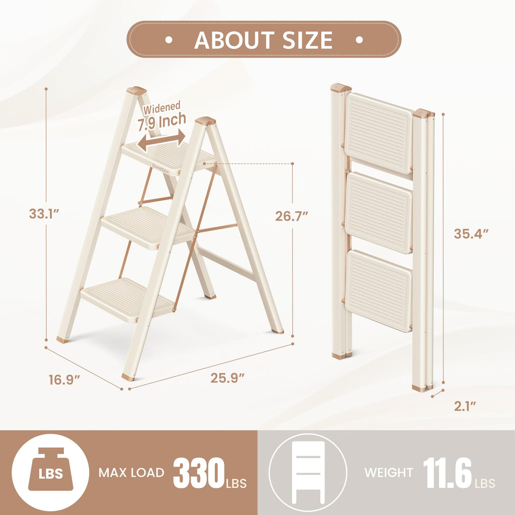 Foldable 3 Step Ladder with Anti-Slip Pedal R324