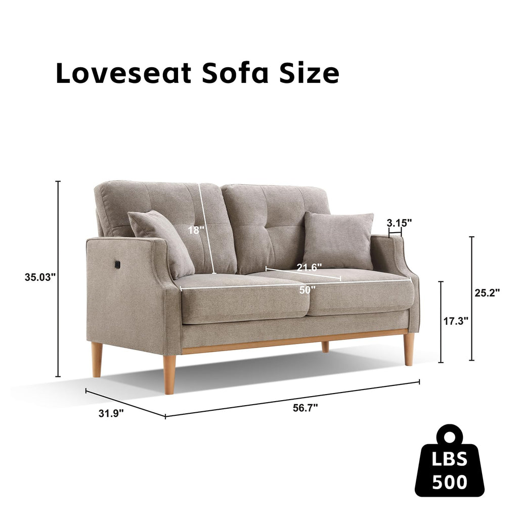 Light Grey Fabric Upholstered 2-Seat Loveseat Sofa with USB Port Z366888