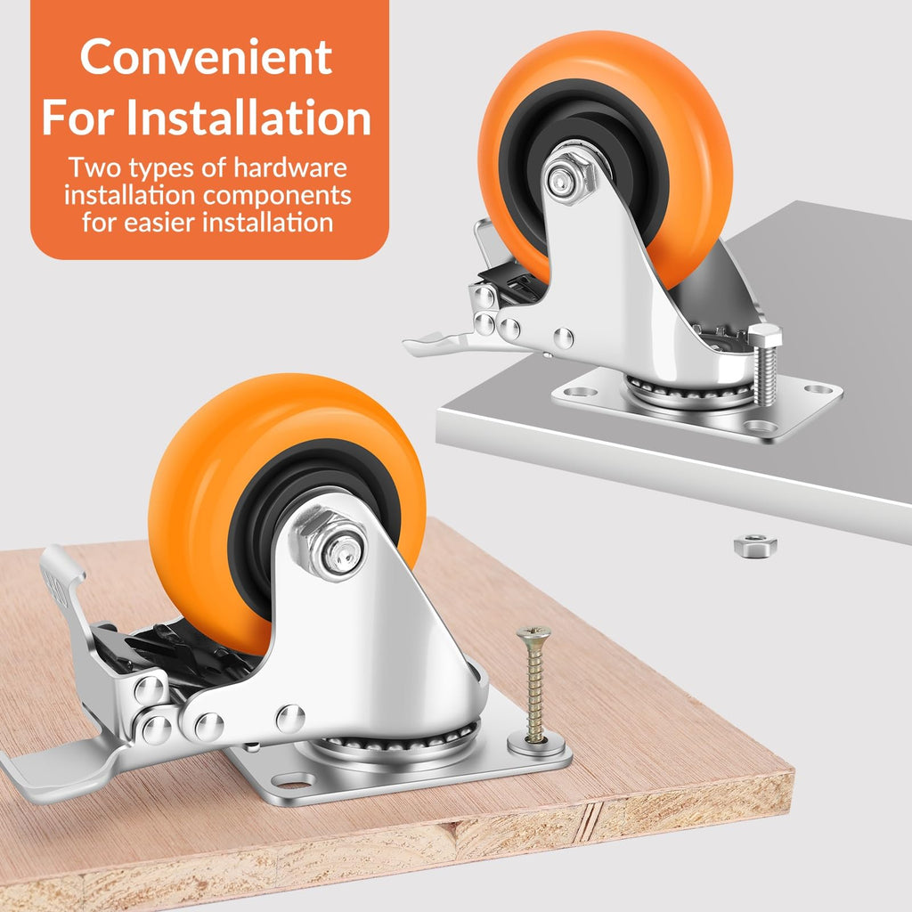 4" Heavy Duty Swivel Caster Wheels Set of 4 with Dual Locking V5622