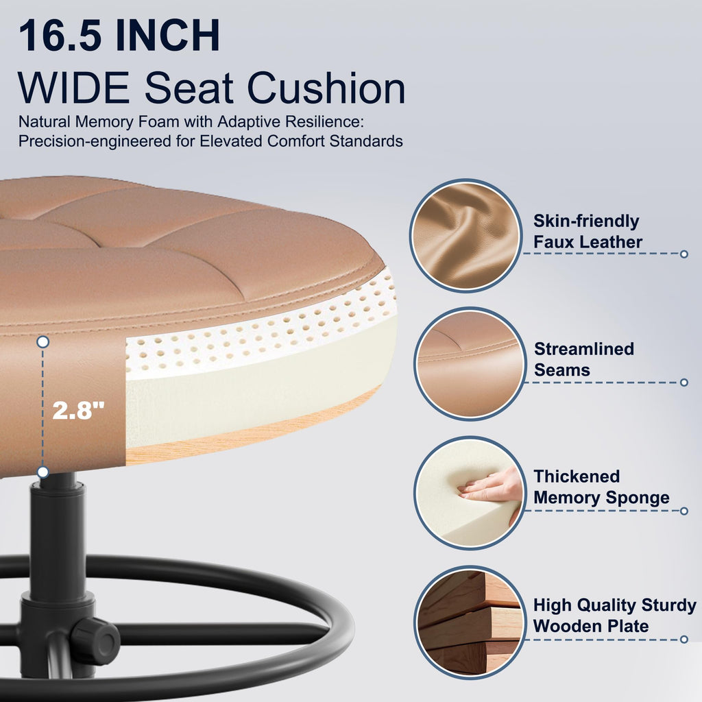 Brown Faux Leather Drafting Chair with Footrest Ring A66302
