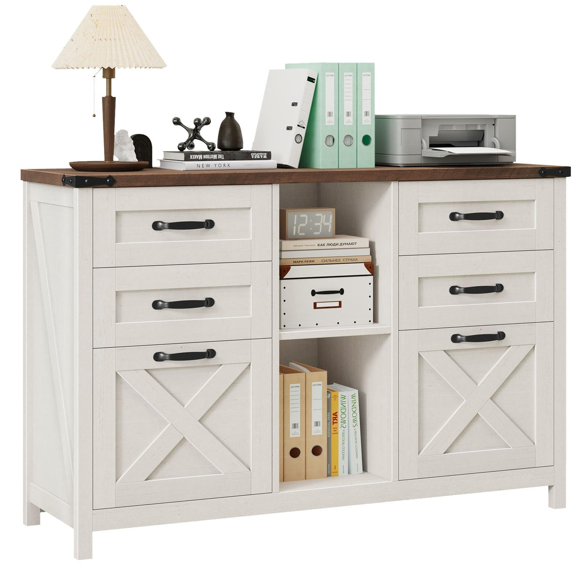 White and Brown 6 Drawer File Cabinet I2755