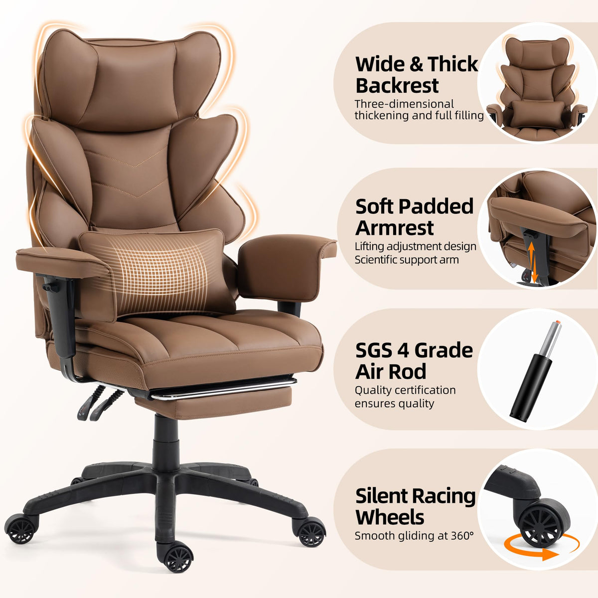 Brown Ergonomic Office Chair with Footrest Q6991