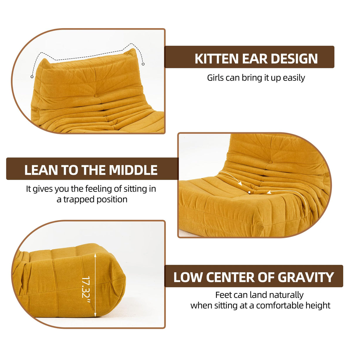 Yellow Memory Foam Bean Bag Chair A891