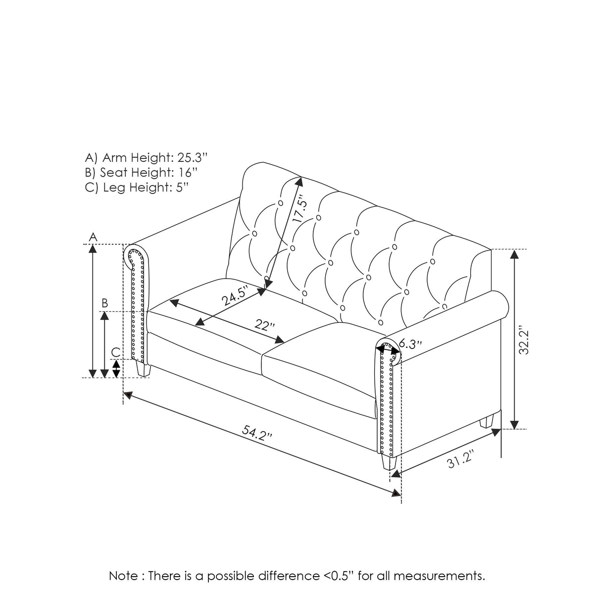 Navy Velvet 2-Seater Loveseat Sofa V527096