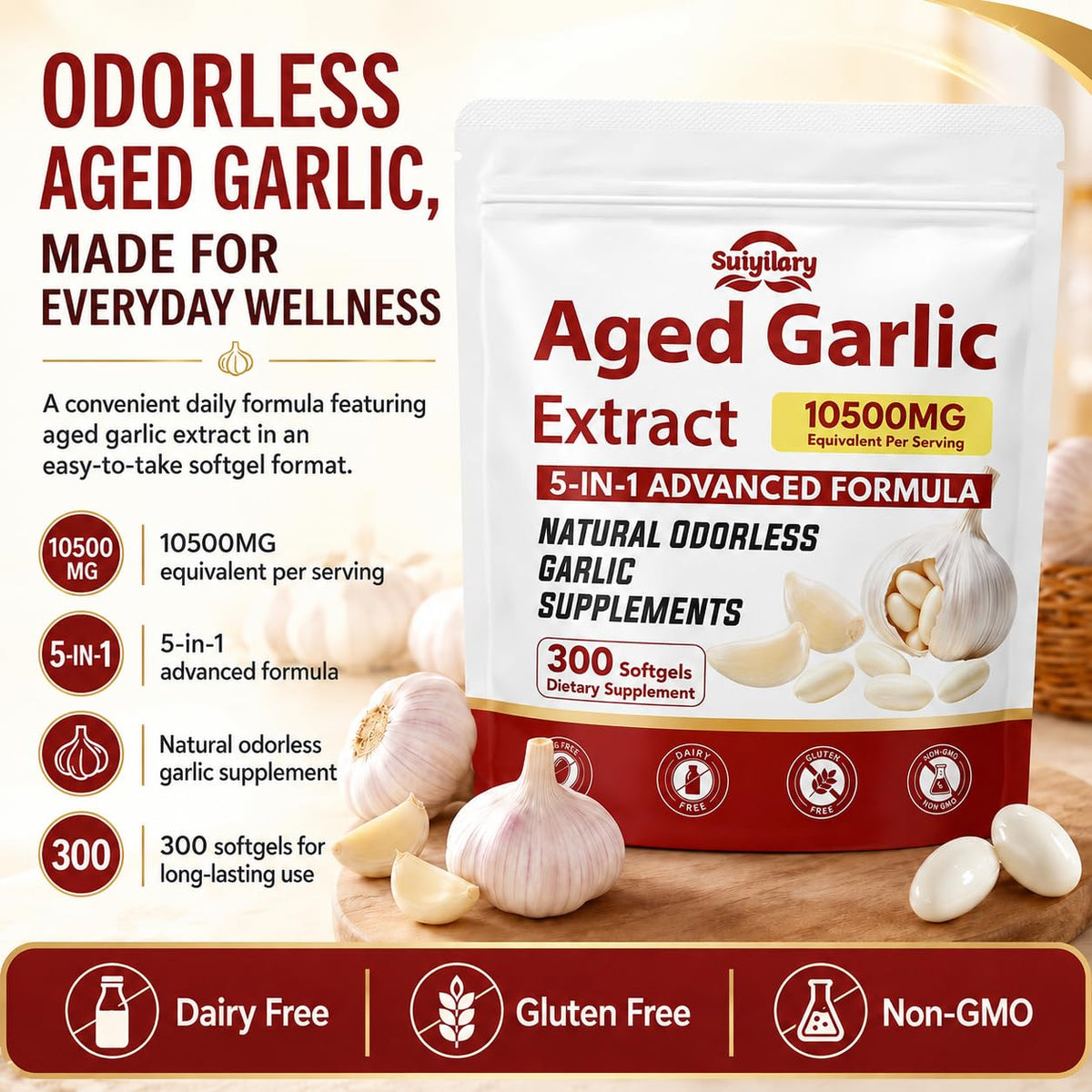 Aged Garlic Extract Supplements, 300 Softgels W382