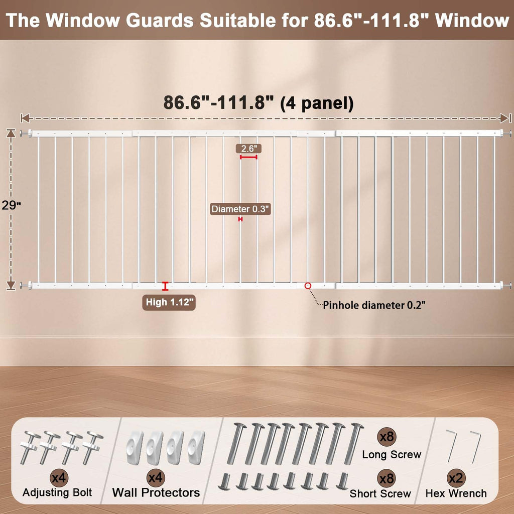 Adjustable White 4 Panel Window Guards U5443