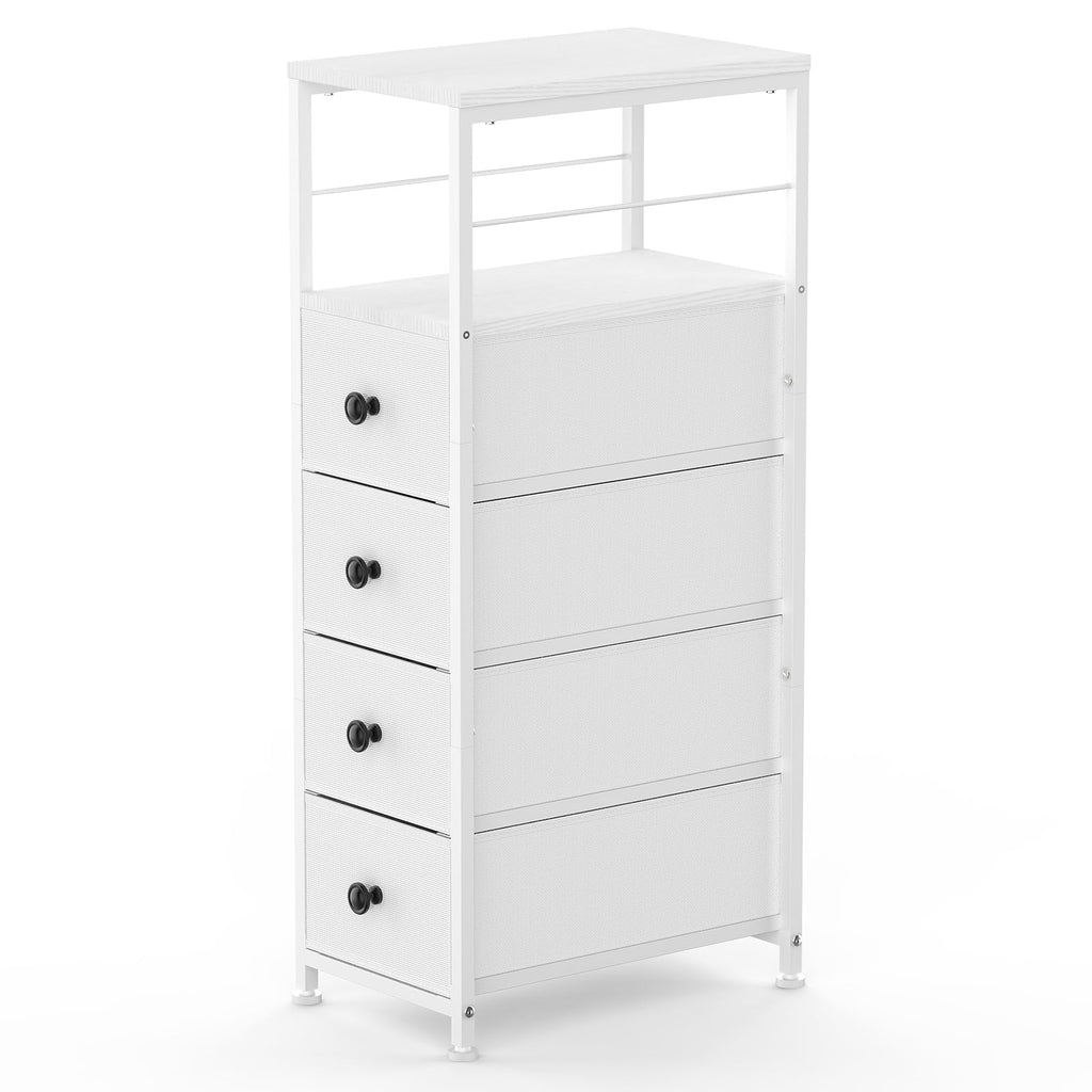 White Narrow Dresser with 4 Fabric Drawers W709