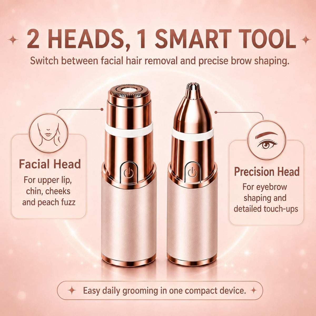 2-in-1 Facial Hair Remover & Eyebrow Trimmer with LED Light C608503
