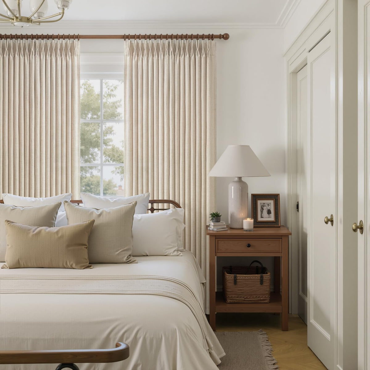 Natural Linen Pleated Curtains 86 Inches Long 50 Inch Wide 2 Panels Set D1979