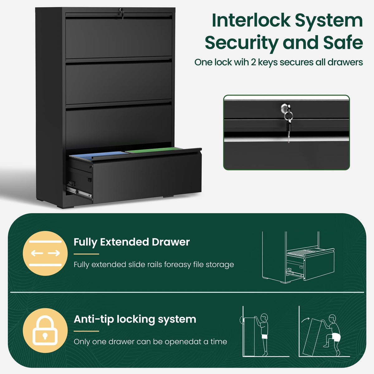4 Drawer Black Metal File Cabinet Q168775