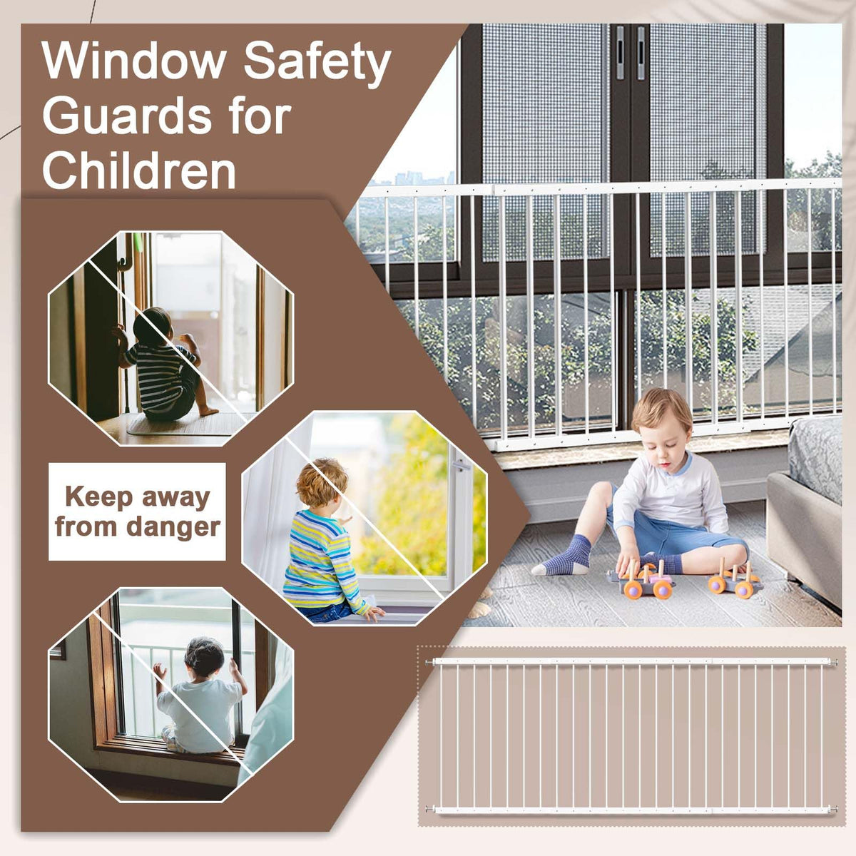 Adjustable White 4 Panel Window Guards U5443