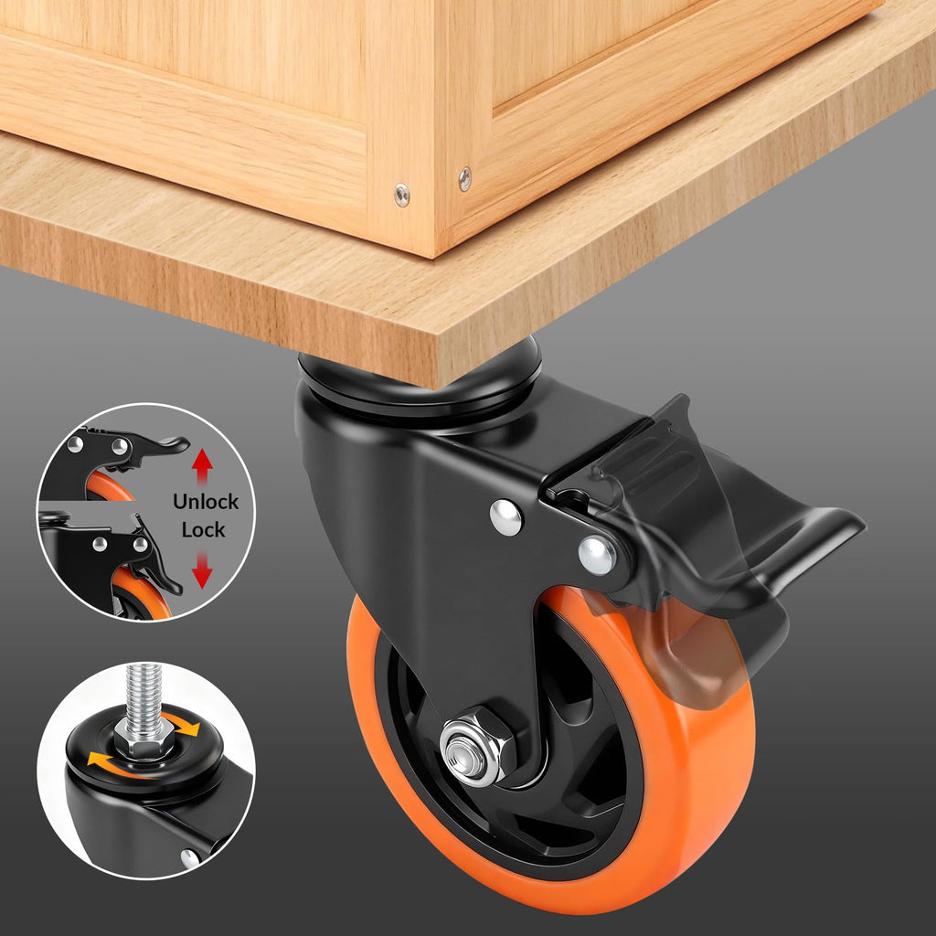 4 Inch Threaded Stem Caster Wheels Set of 4 with Brake Q2020