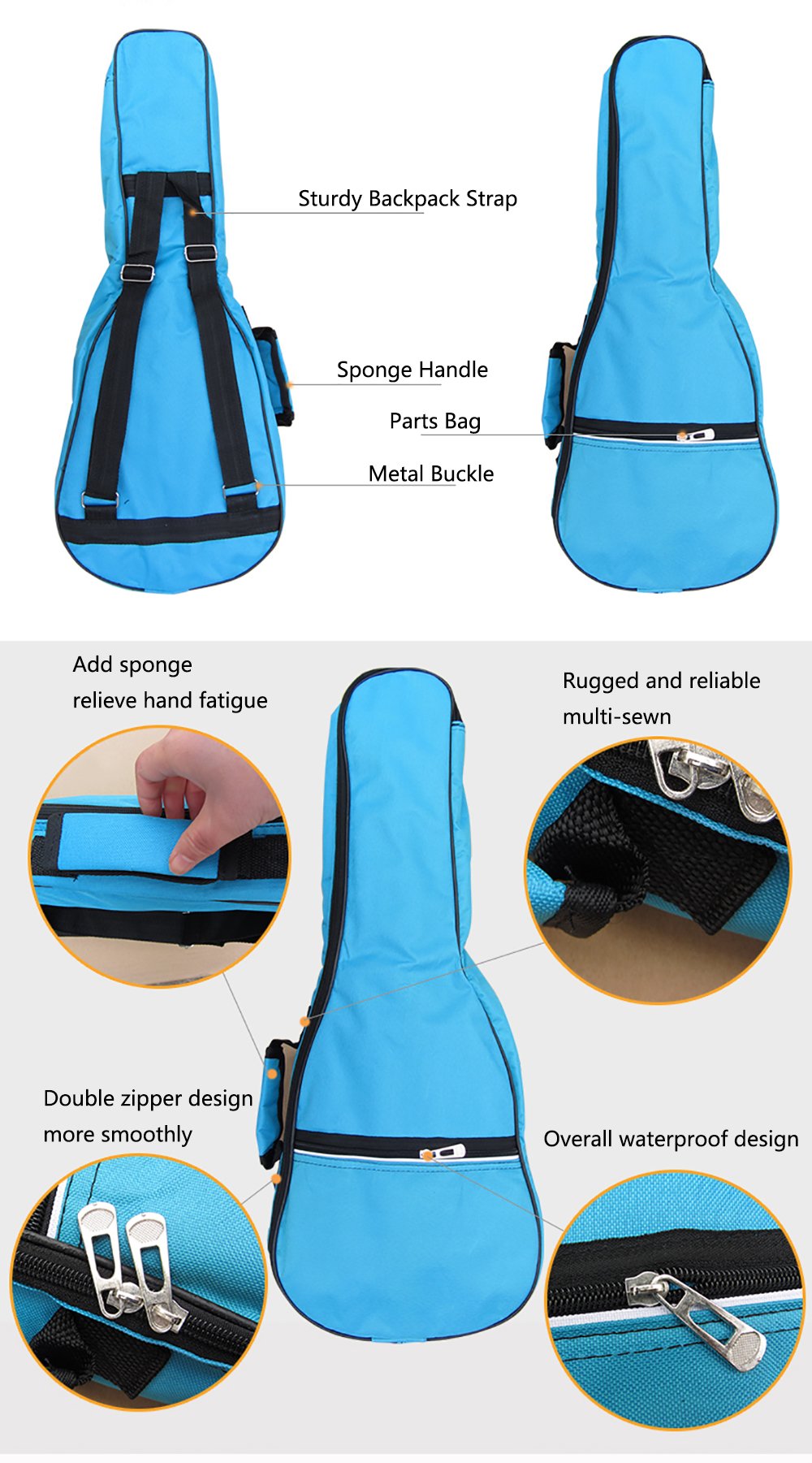 Waterproof Colorful Ukulele Case Bag with Storage 21in A497