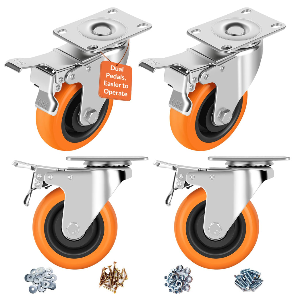 4" Heavy Duty Swivel Caster Wheels Set of 4 with Dual Locking V5622