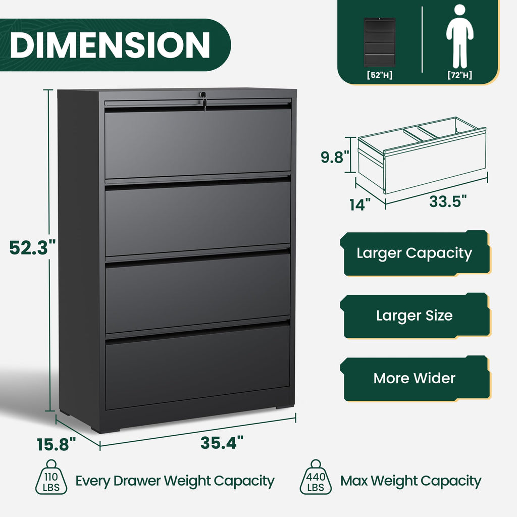 4 Drawer Black Metal File Cabinet Q168775